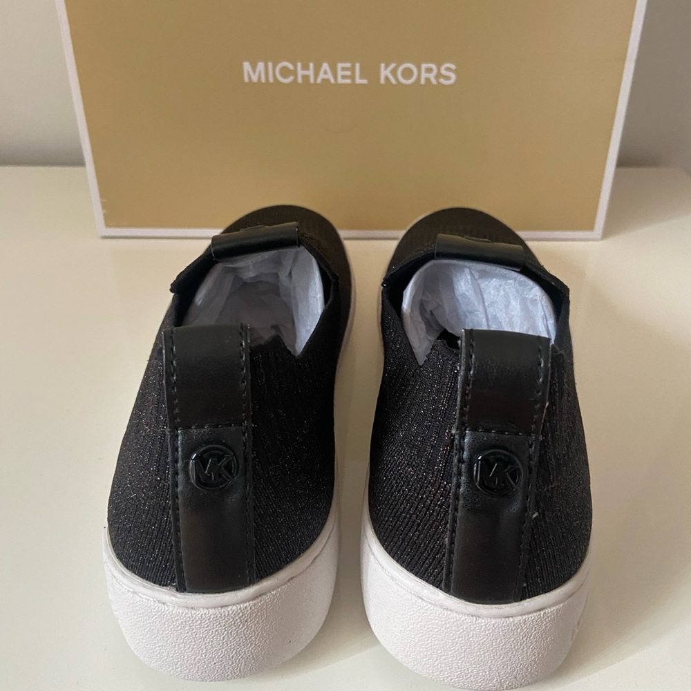 New Michael Kors Juno Knit Slip On Sneaker Women's Size 7 Stretch Black/Bronze - Picture 3 of 4